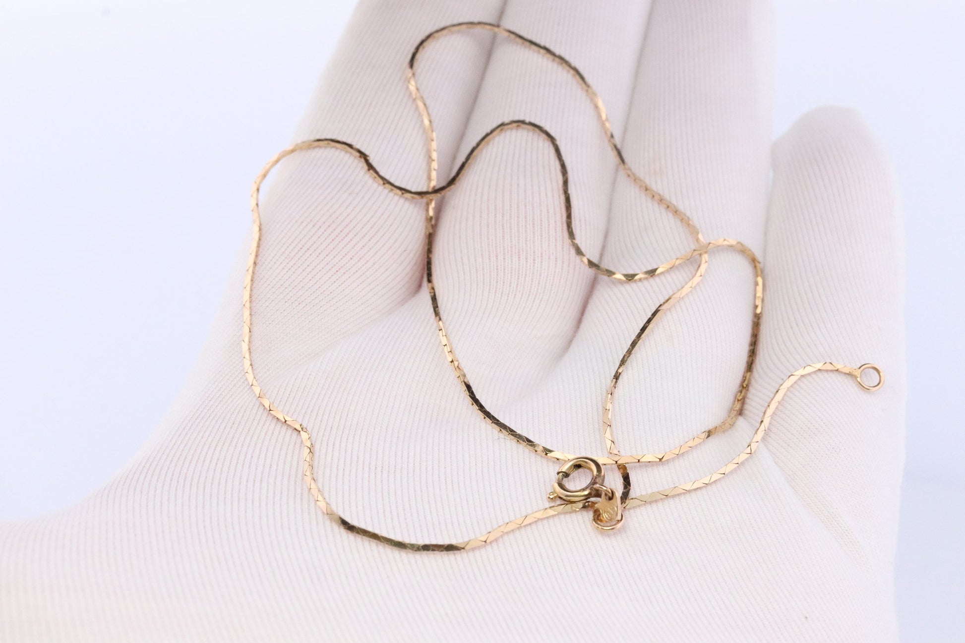 14k Triangle Omega Necklace. 14k Yellow Gold Box triangular Snake chain Necklace.
