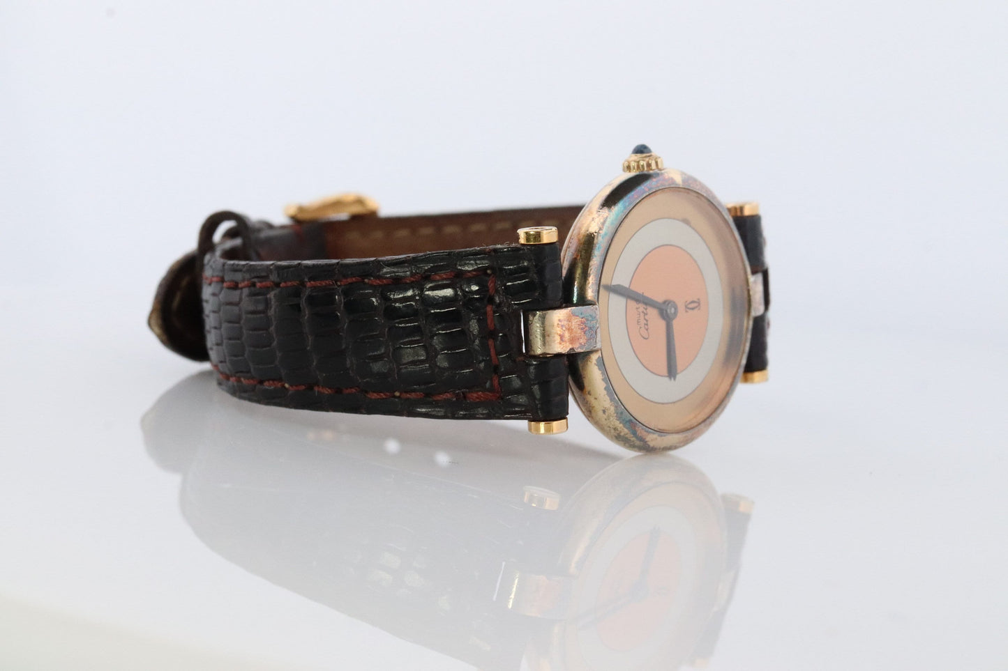 Vintage Must de Cartier Vendome Trinity Watch. ARGENT Cartier 925 Vermeil Quartz Ardent ROUND Swiss Made. Triple, Three tone Cartier.