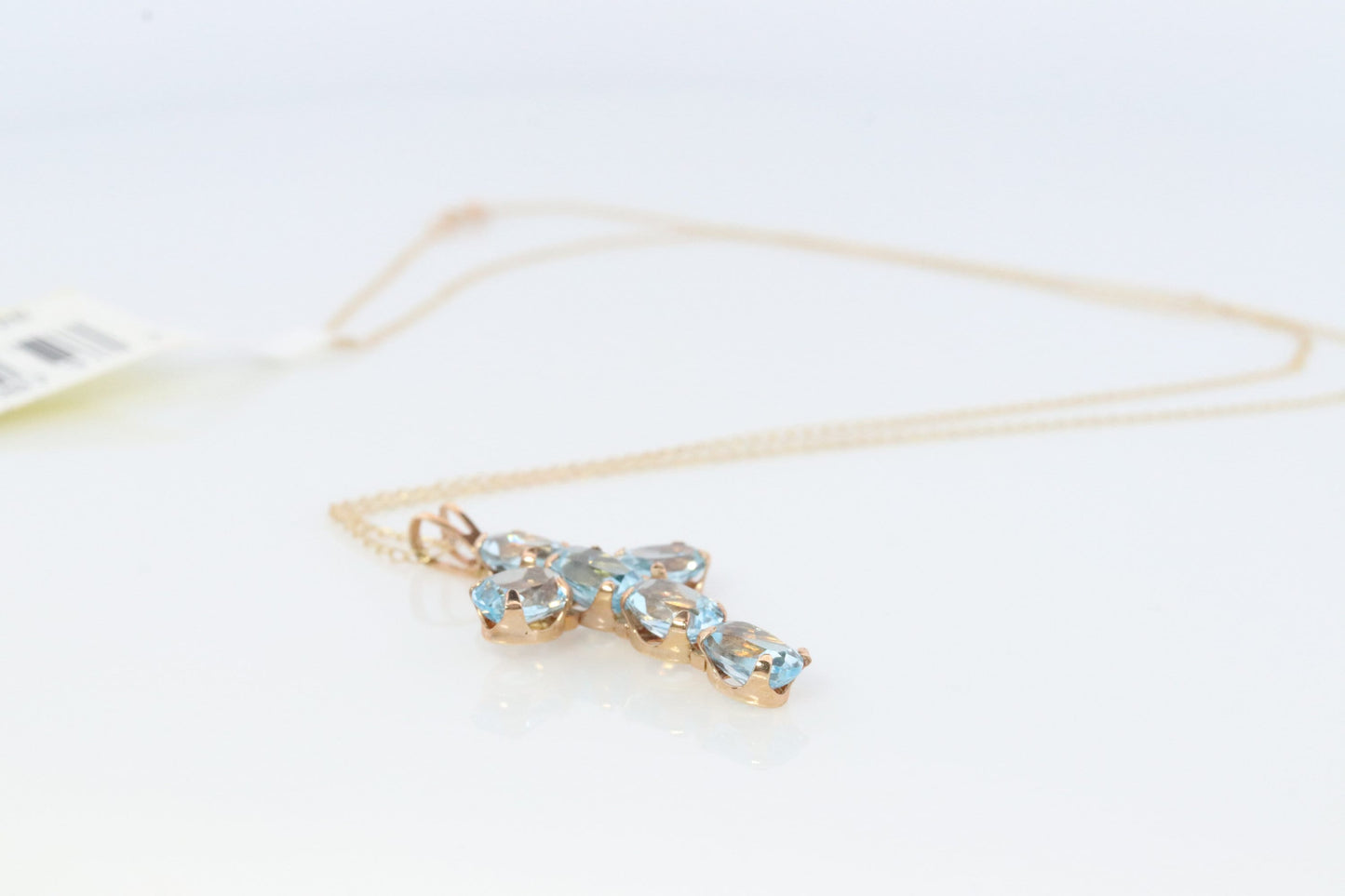 10k Topaz Cross Pendant. Crucifix Christian set Swiss Aqua Topaz.