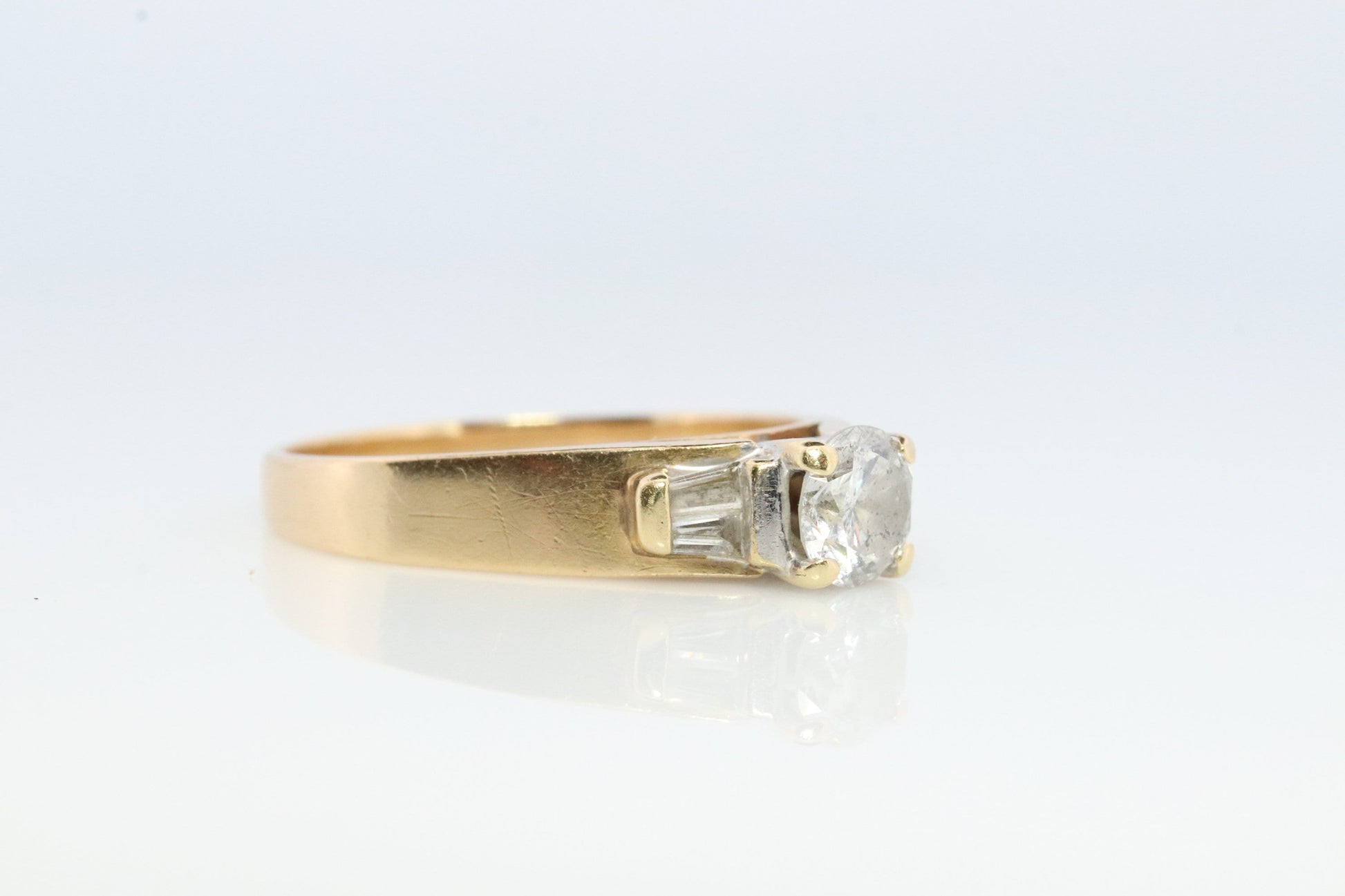 0.60ct Diamond Solitaire 14k ring with baguette accents. 14k Wedding band or Engagement ring.