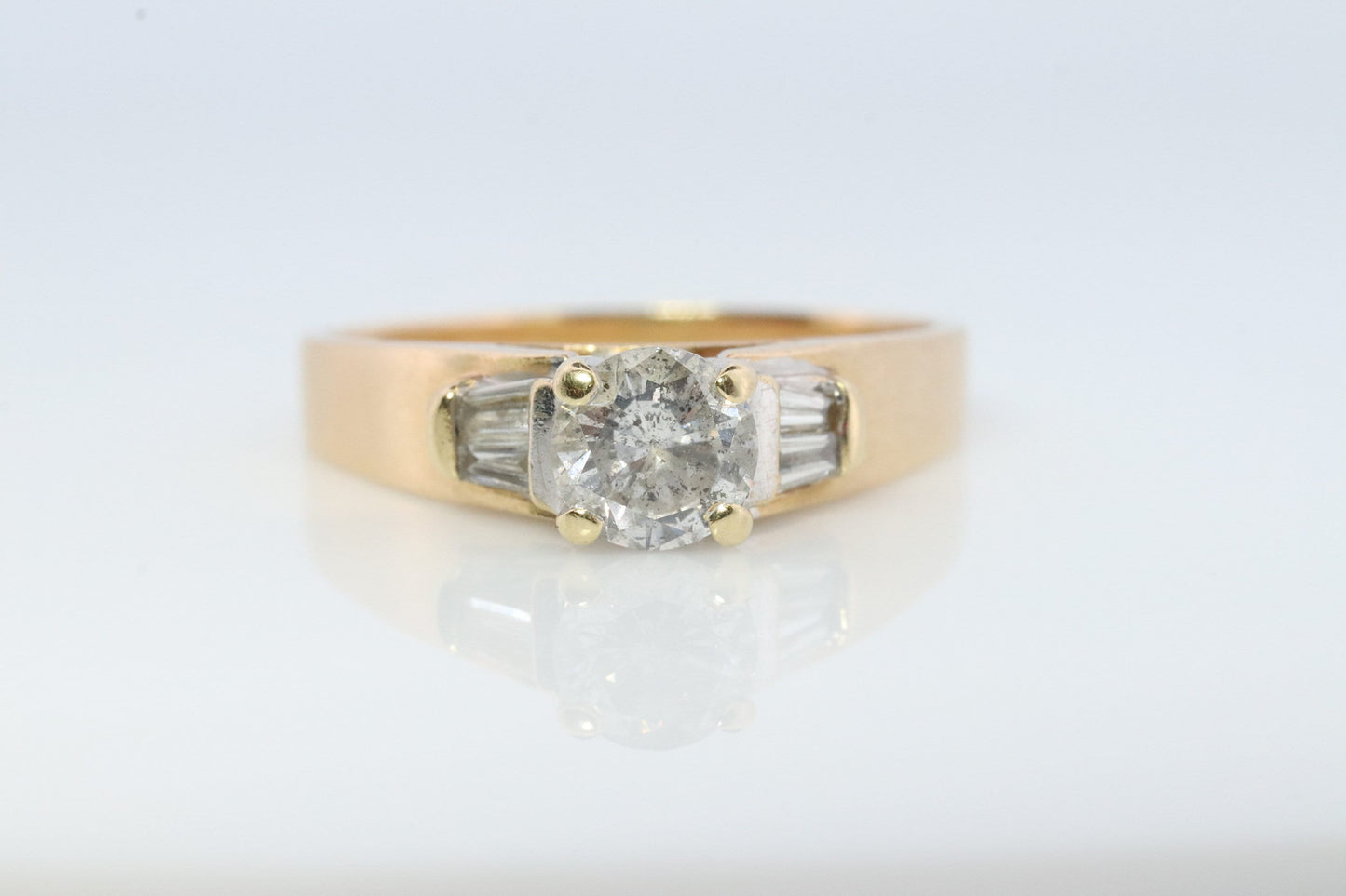 0.60ct Diamond Solitaire 14k ring with baguette accents. 14k Wedding band or Engagement ring.