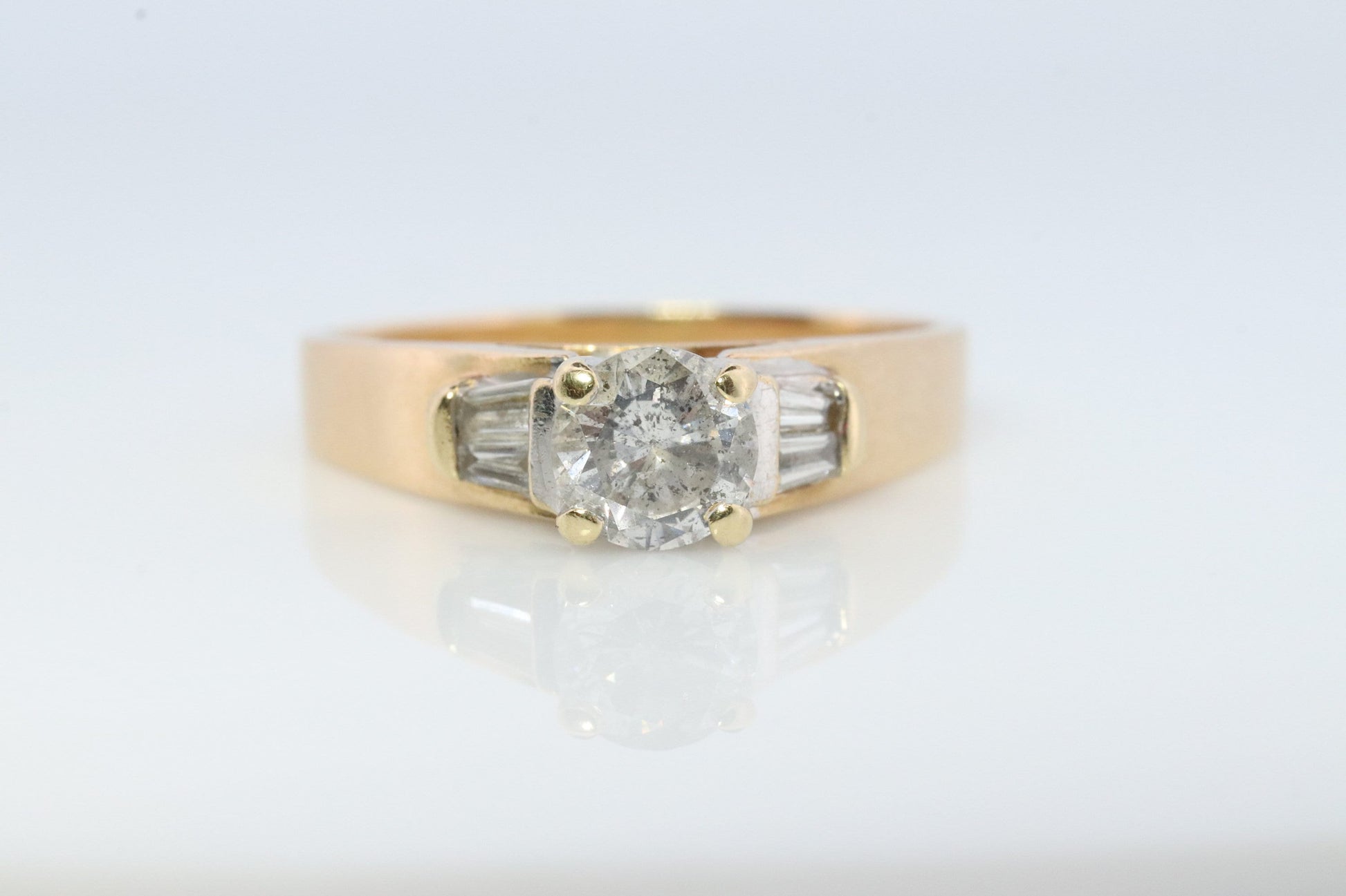 0.60ct Diamond Solitaire 14k ring with baguette accents. 14k Wedding band or Engagement ring.