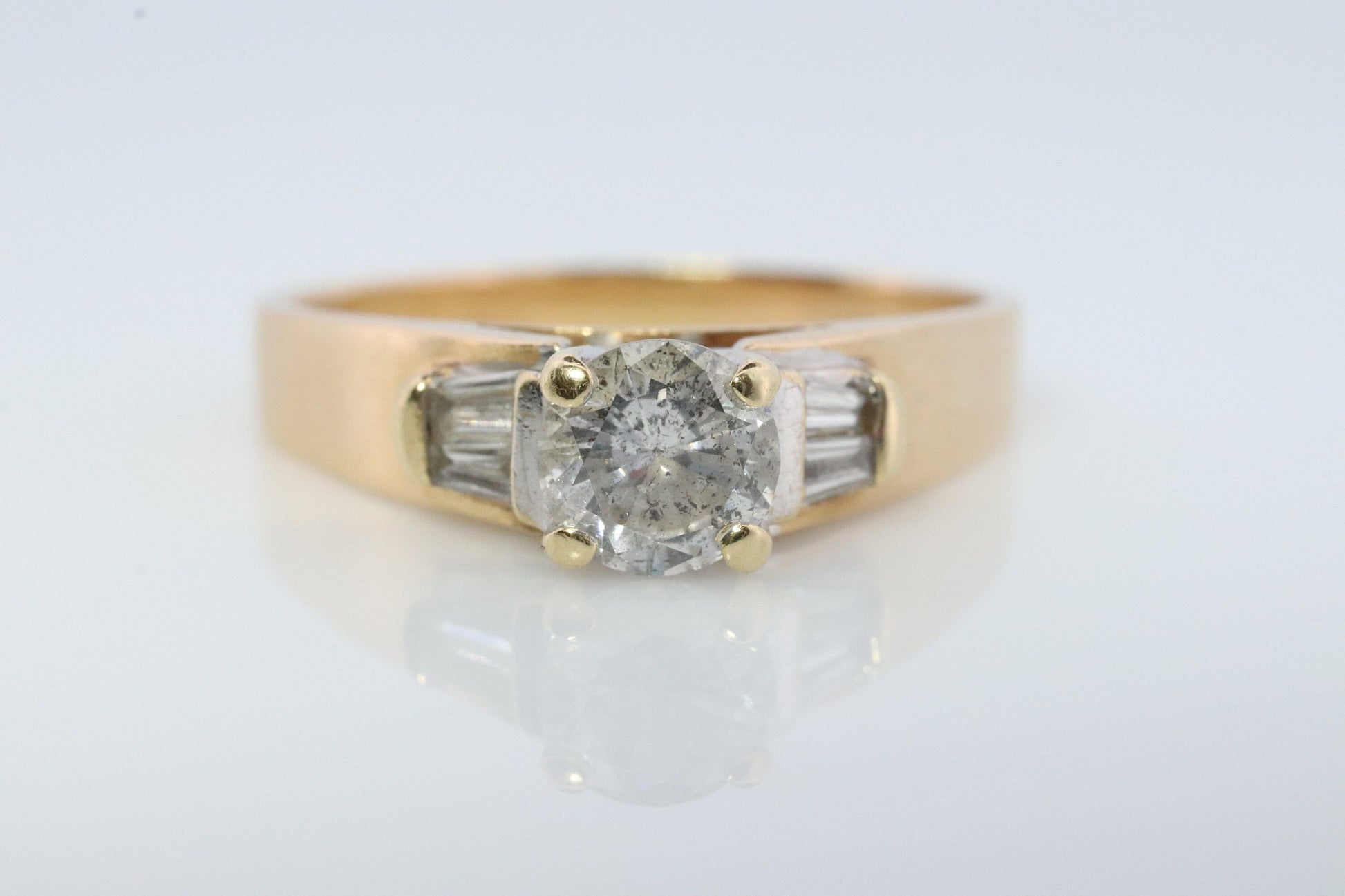 0.60ct Diamond Solitaire 14k ring with baguette accents. 14k Wedding band or Engagement ring.