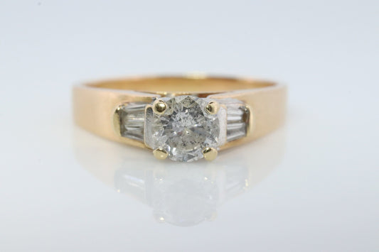 0.60ct Diamond Solitaire 14k ring with baguette accents. 14k Wedding band or Engagement ring.