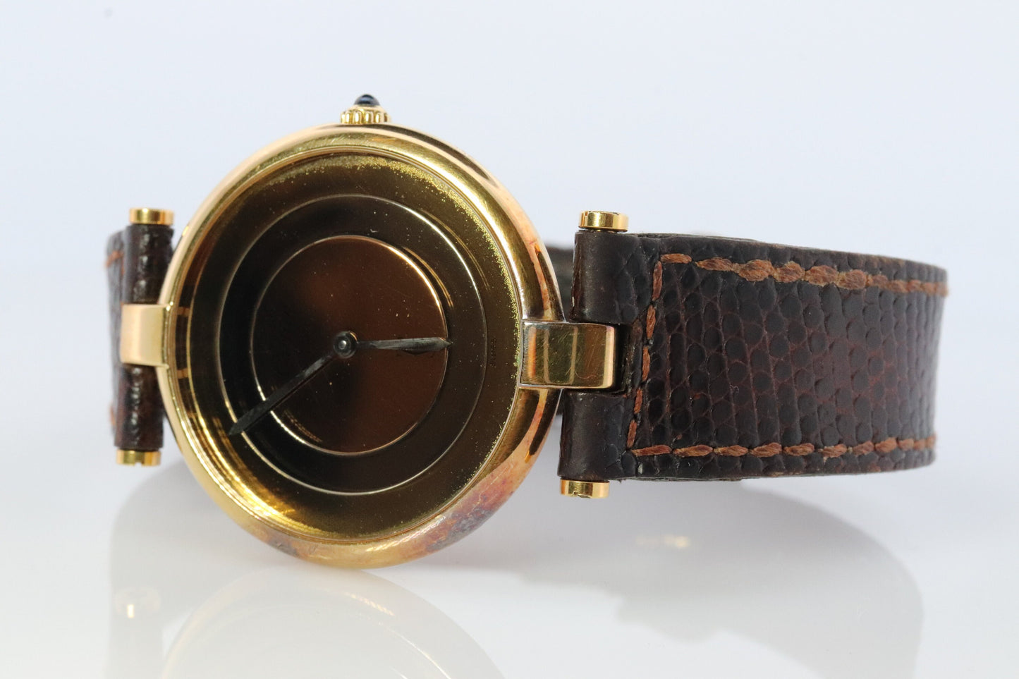 Vintage Must de Cartier Large Vendome Trinity Watch. ARGENT Cartier 925 Vermeil Quartz Ardent ROUND Swiss Made. Triple, Three tone Cartier.