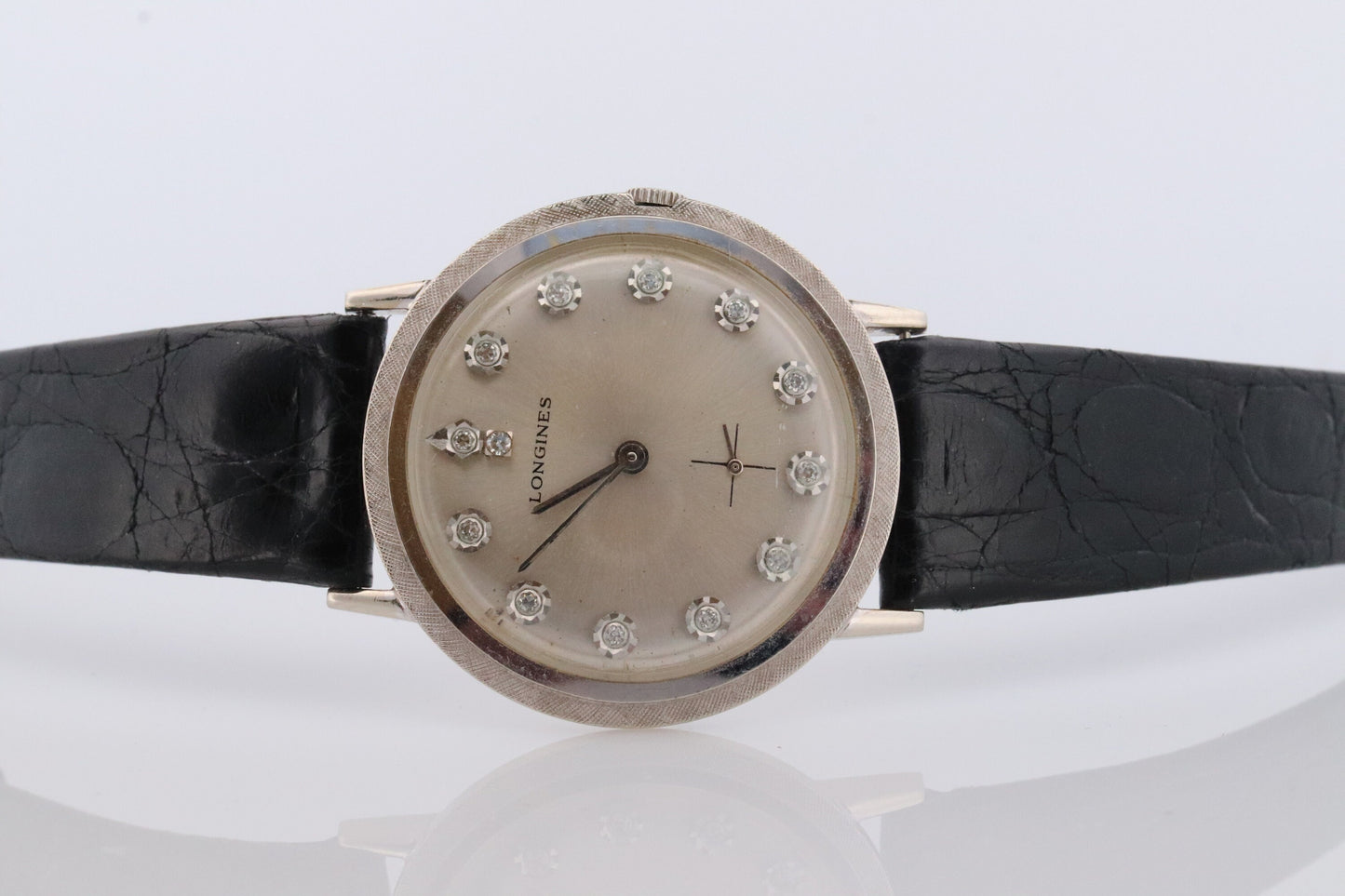 LONGINES WATCH. 14k Longines Diamond Mens Watch with 13 diamond Face. 1950s-1960s Manual Watch.