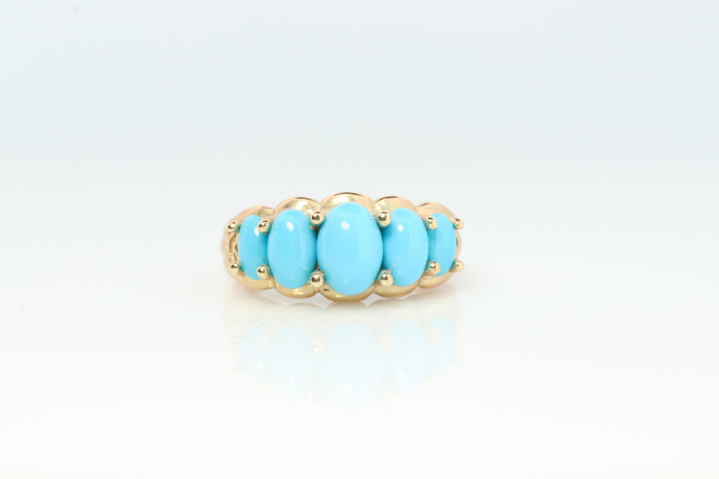 10k Oval Turquoise Cabochon Ring. 10k Aquamarine Turquoise Cluster Band.