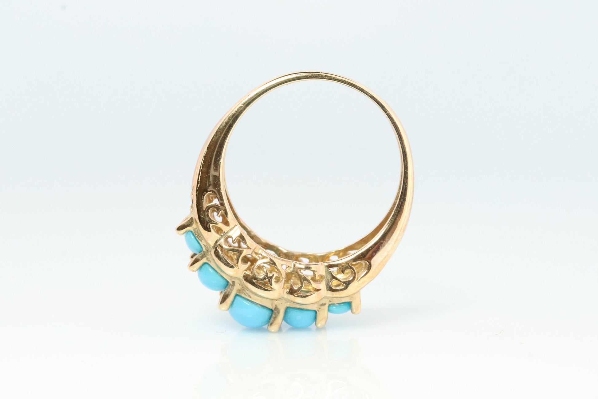 10k Oval Turquoise Cabochon Ring. 10k Aquamarine Turquoise Cluster Band.
