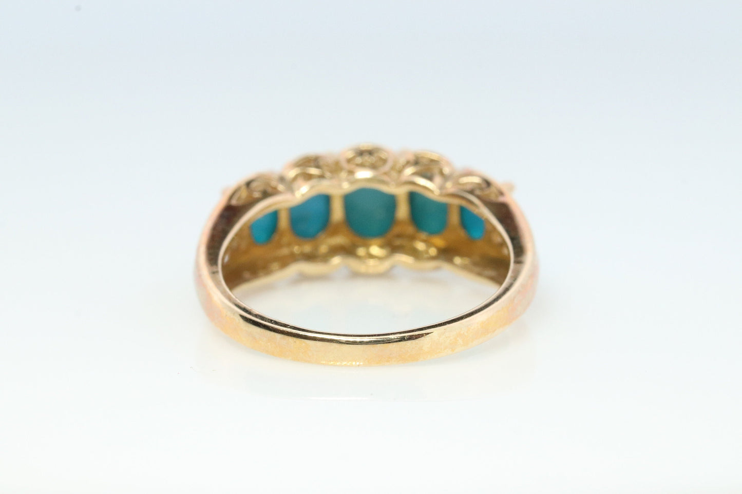 10k Oval Turquoise Cabochon Ring. 10k Aquamarine Turquoise Cluster Band.