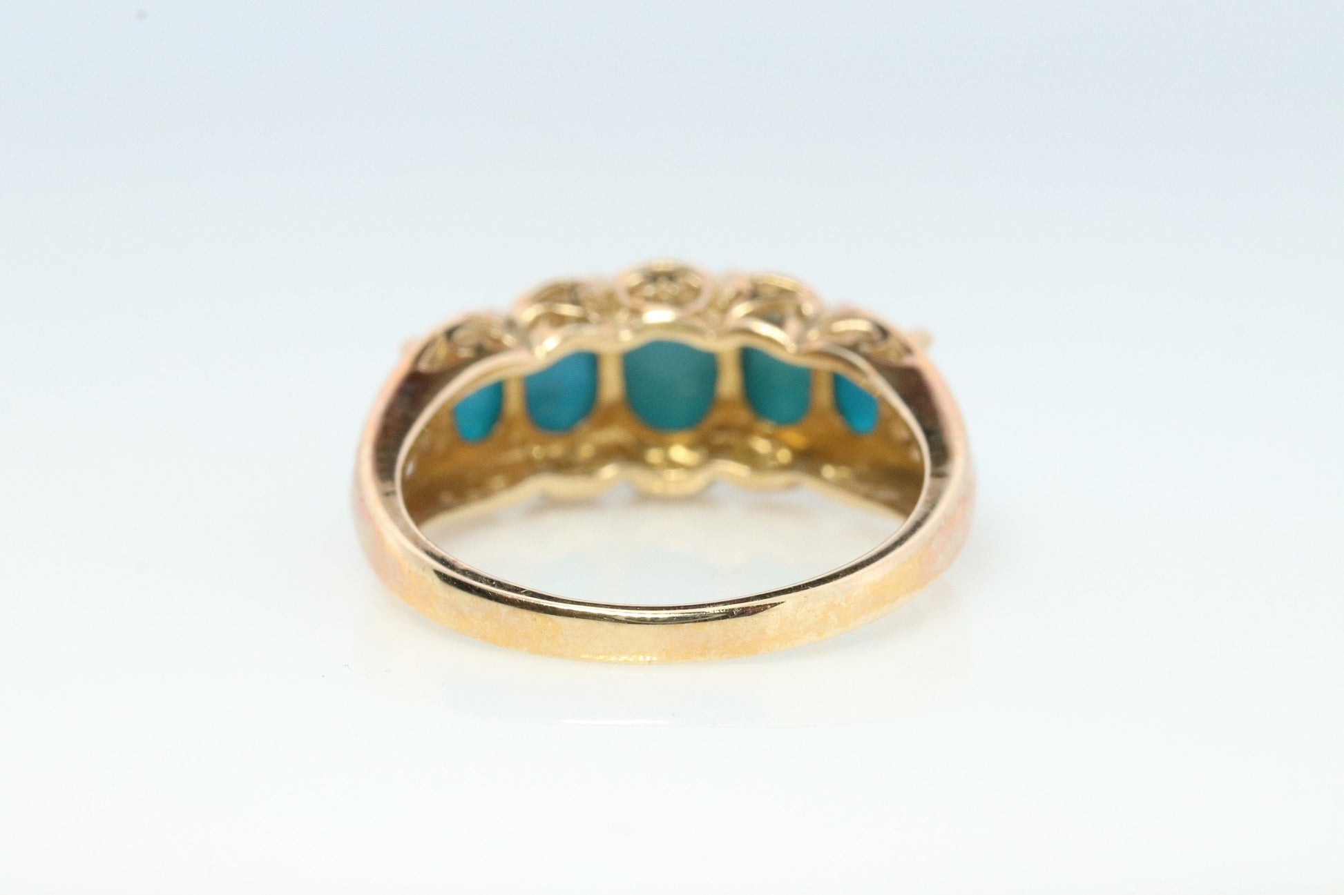 10k Oval Turquoise Cabochon Ring. 10k Aquamarine Turquoise Cluster Band.