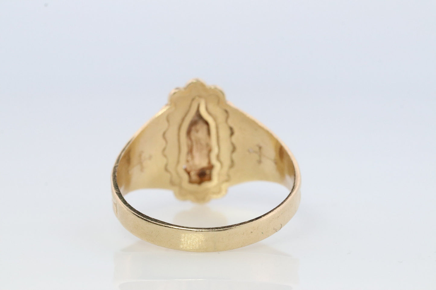 Vintage 14k Yellow Gold Pendant. Marian Cross Band. Madonna Pendant. VIRGIN Mary Ring. Mother Medallion Signet ring.