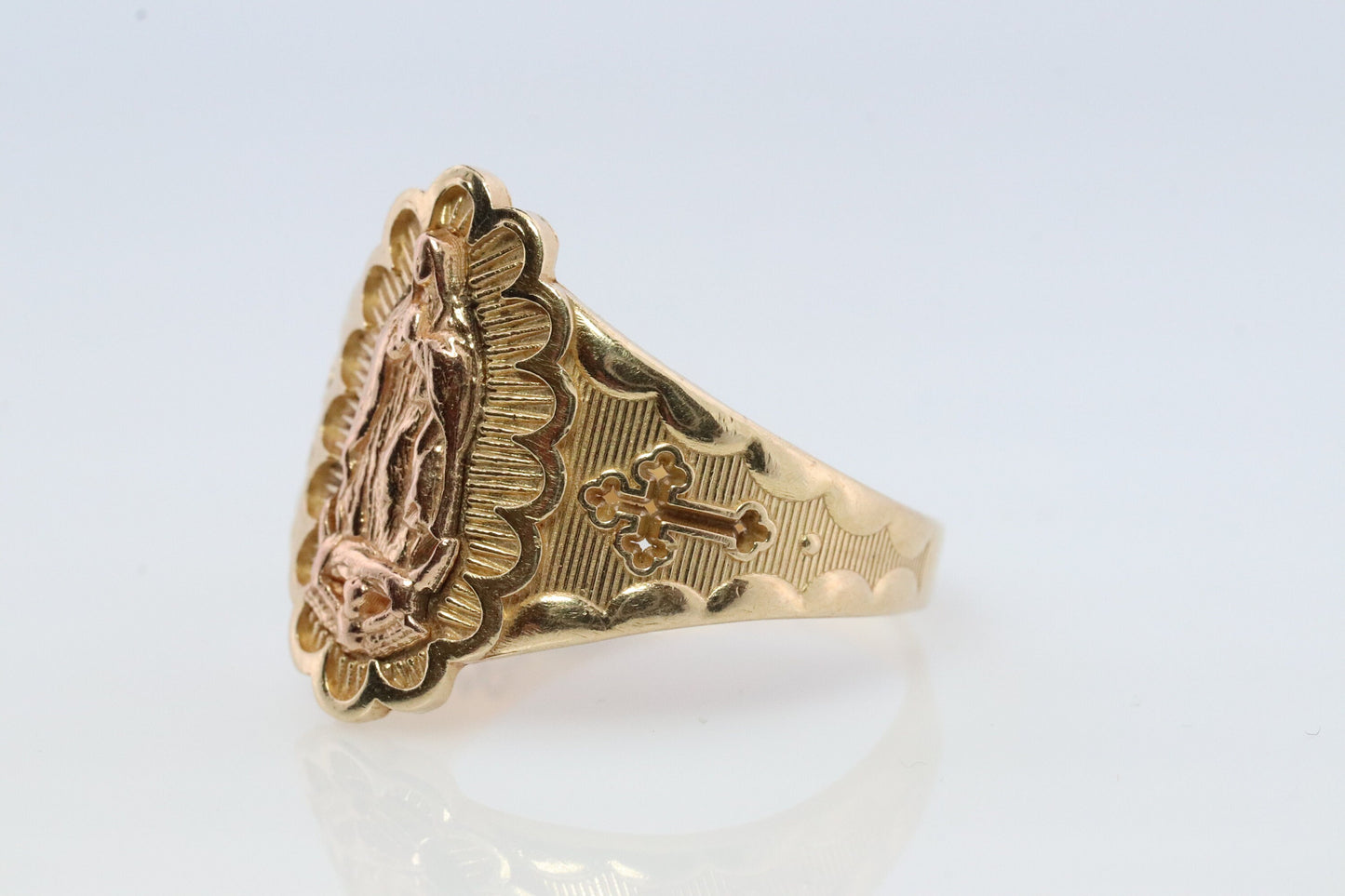 Vintage 14k Yellow Gold Pendant. Marian Cross Band. Madonna Pendant. VIRGIN Mary Ring. Mother Medallion Signet ring.