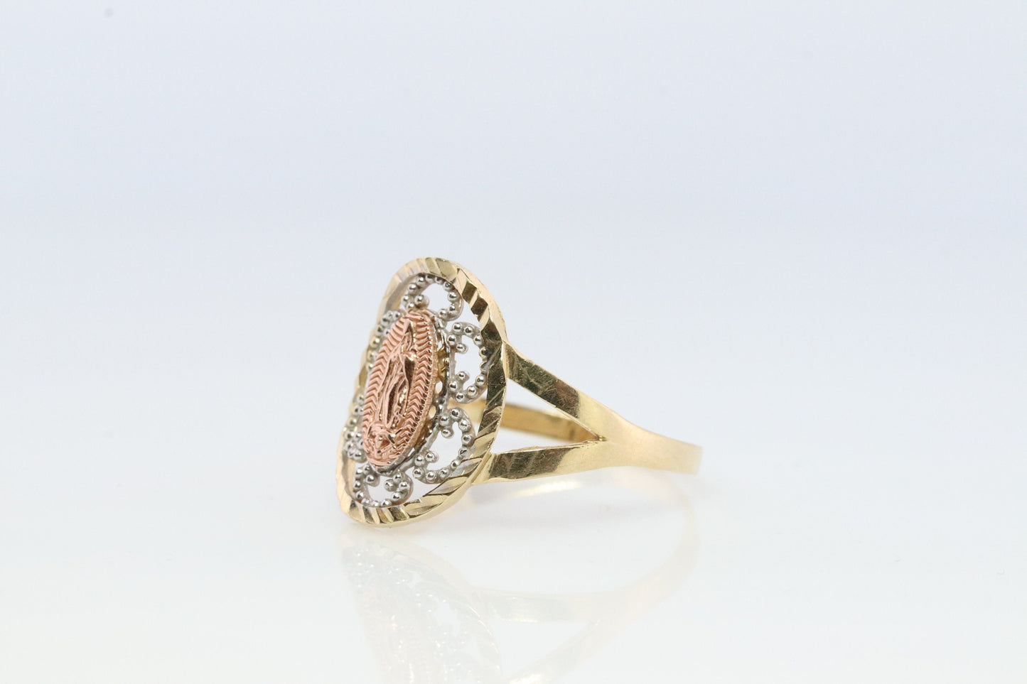 Vintage 14k Yellow Gold Pendant. Marian Cross Band. Madonna Pendant. VIRGIN Mary Ring. Mother Medallion Signet ring. Open scroll.