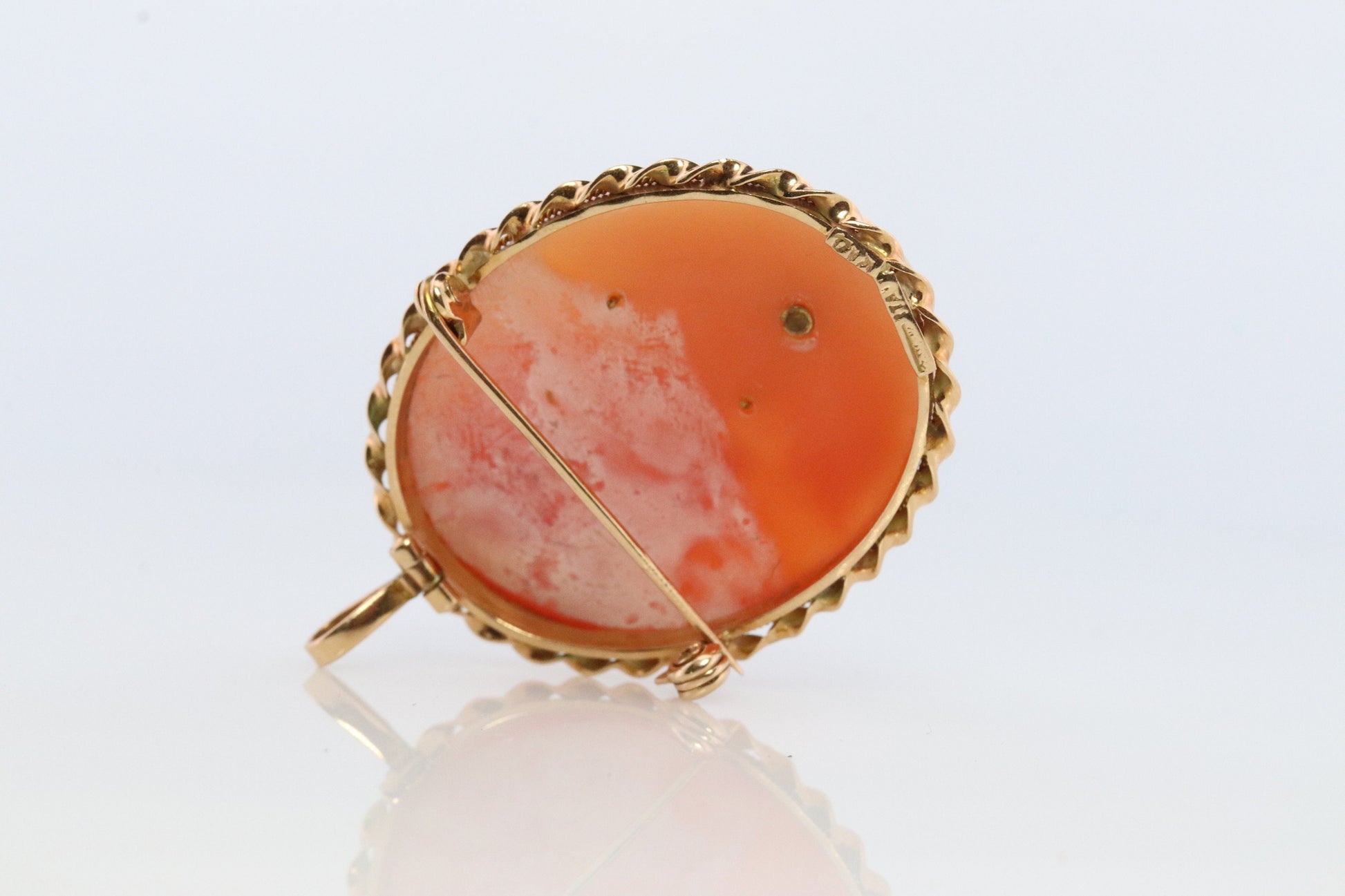 14k Yellow Gold Cameo w/ Diamond, Vintage Filigree Carved Shell Brooch Pin or Pendant. Carved Cameo Shell Pendant and Brooch.