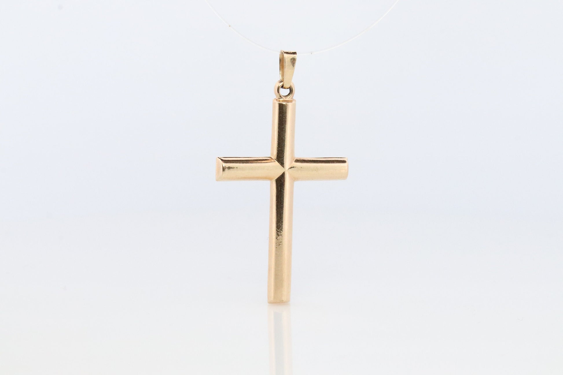 14k Cross. Simple Bar Crucifix 14k Gold Pendant. Yellow Gold Bar Cross.