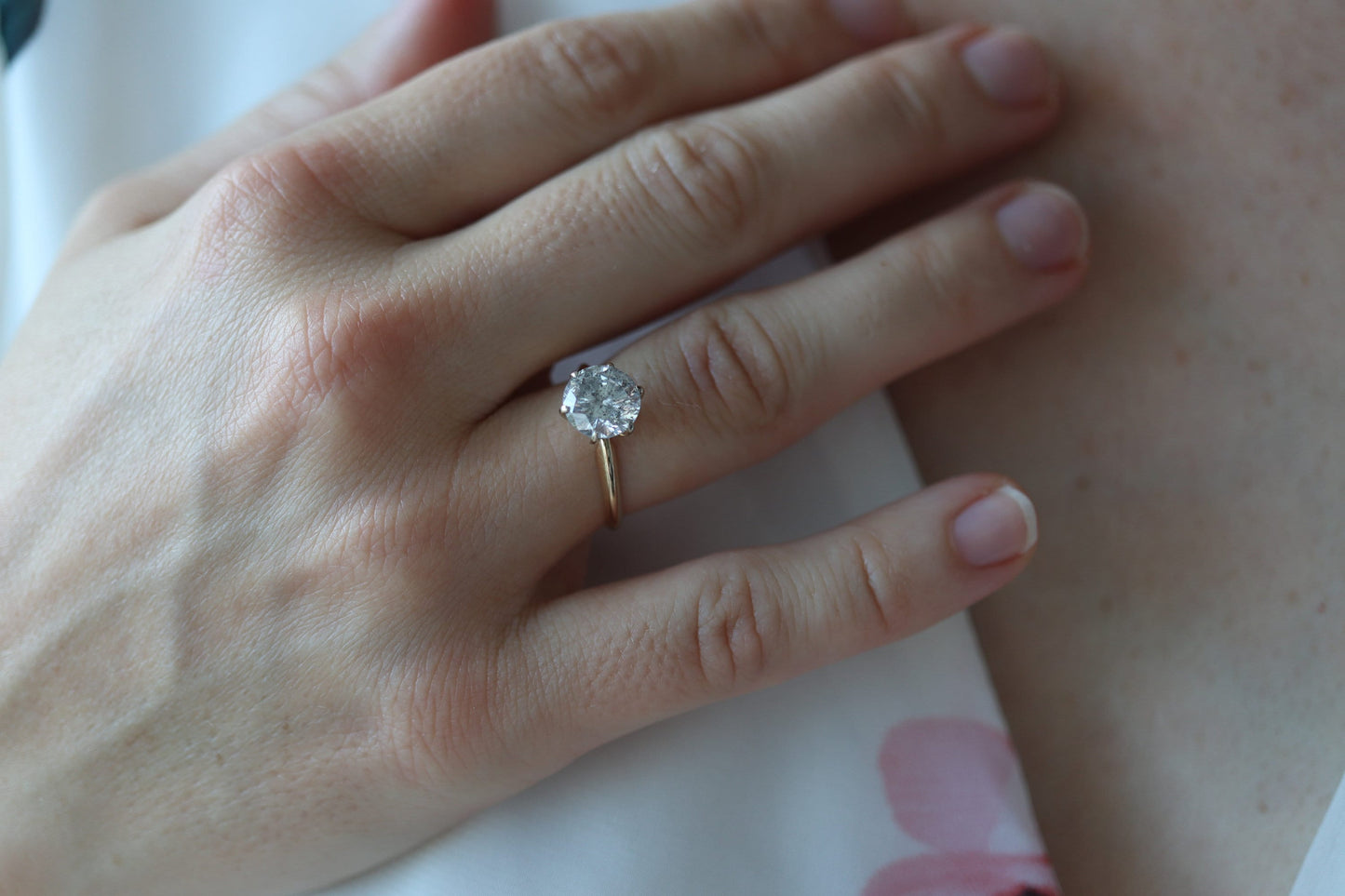 14k Round Genuine Diamond Solitaire Ring . Large 2ct Diamond Engagement Ring. Huge 2carat Natural Diamond Solitaire.