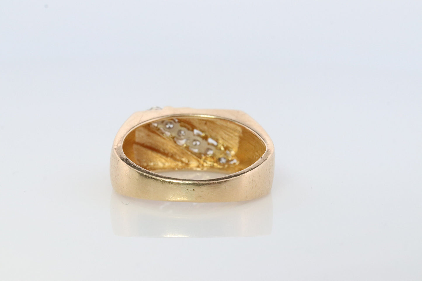14k Mens Diamond Signet Ring. 14k Diagonal Diamond bar channel ring.