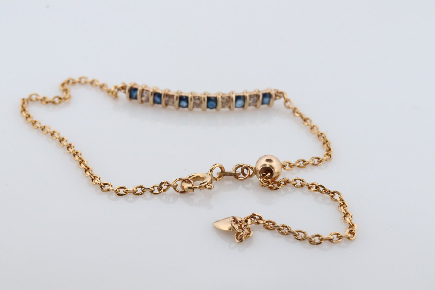 10k Dark Blue Sapphire Diamond Bar Bracelet. 10k/14k Yellow Gold Genuine Sapphire Diamond Tennis Adjustable Bracelet.
