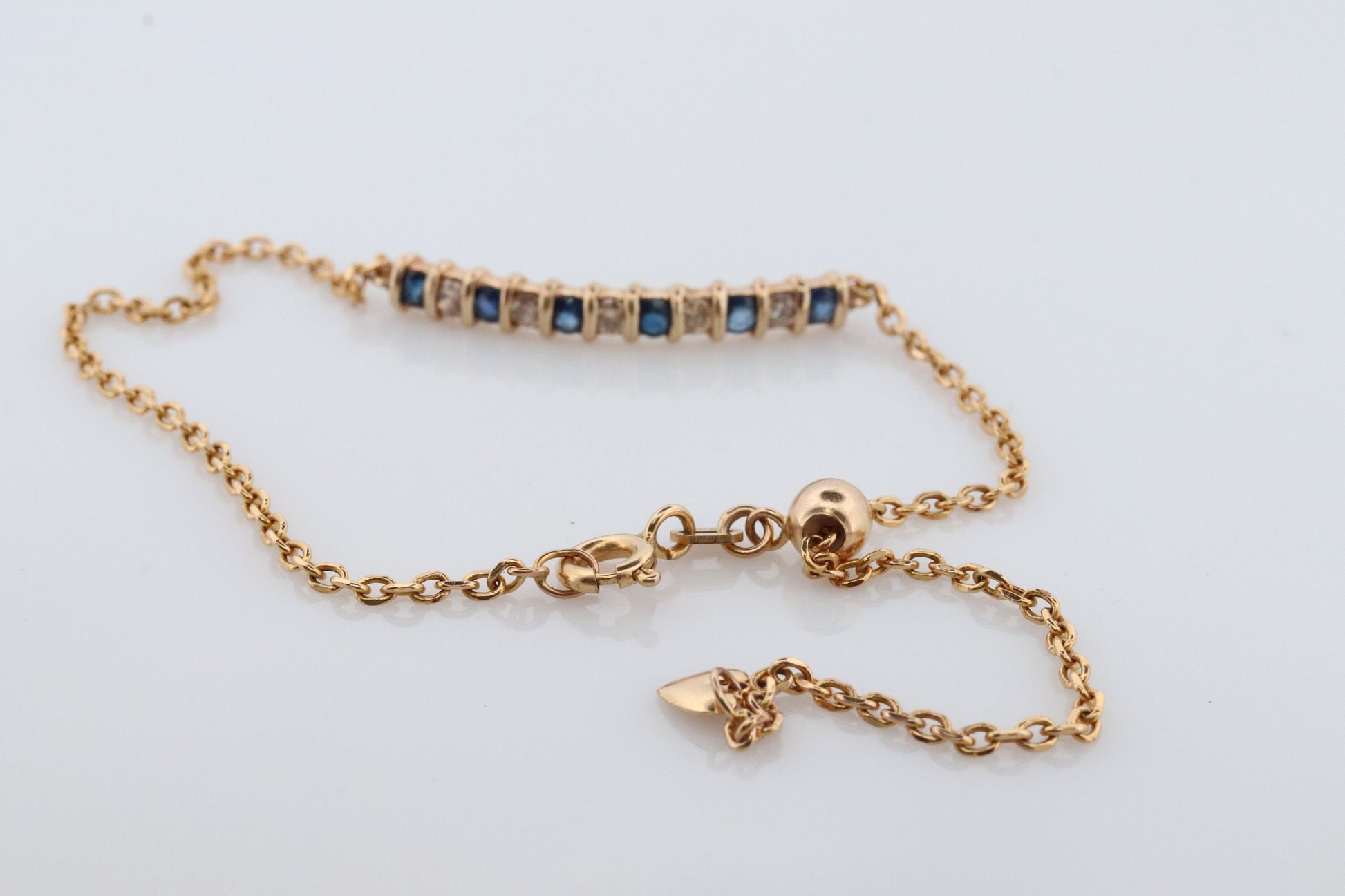 10k Dark Blue Sapphire Diamond Bar Bracelet. 10k/14k Yellow Gold Genuine Sapphire Diamond Tennis Adjustable Bracelet.