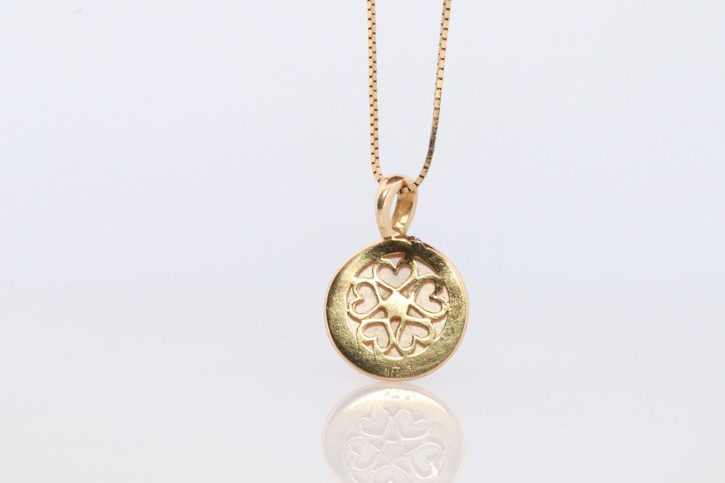 14k Round MABE Pearl Diamond Pendant. Pearl Pendant. Oritalia Mabe Pearl Drop pendant with box chain necklace.