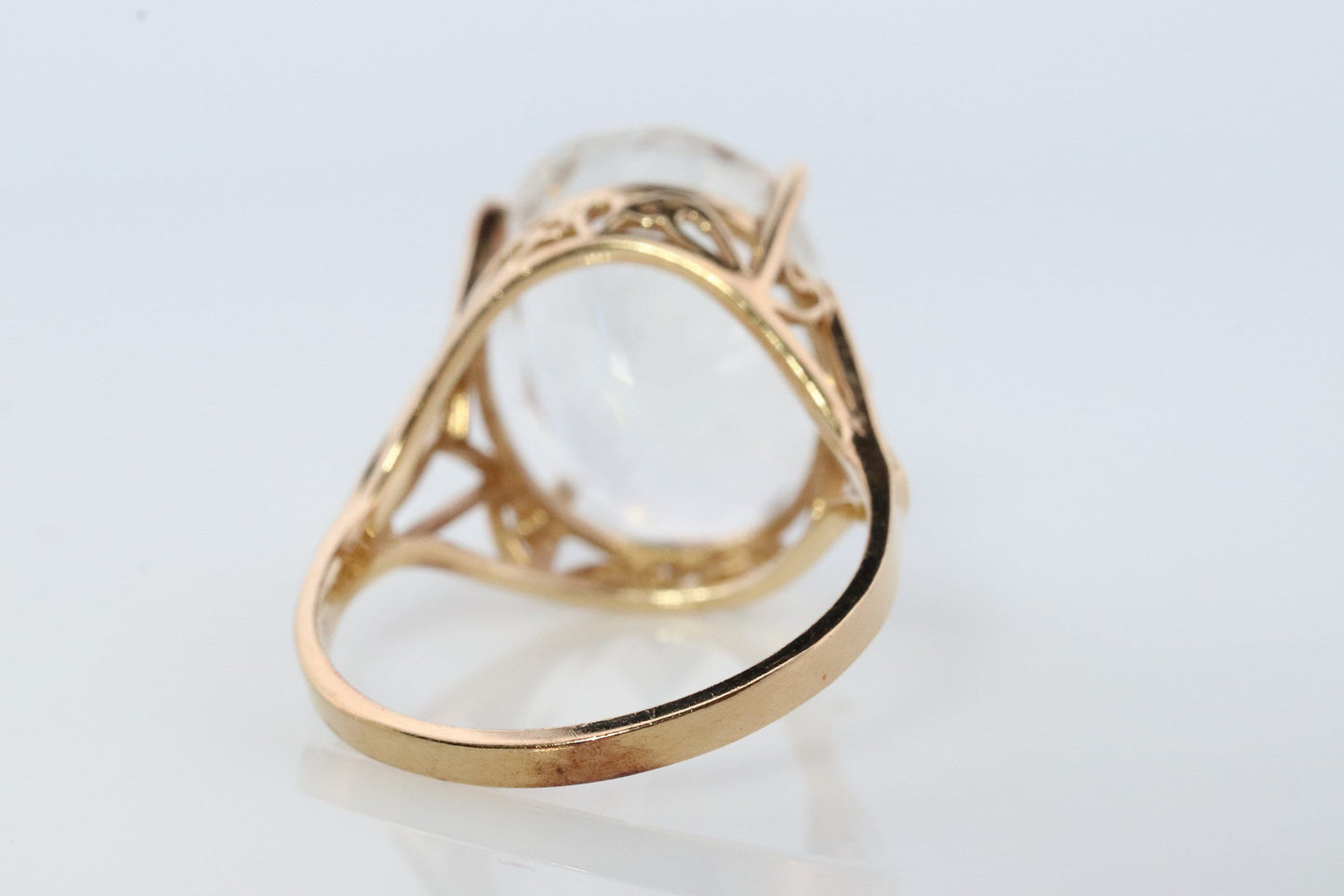 10k Gold LARGE White Topaz ring. Clyde Duneier CID Oval Topaz Solitaire. Huge Topaz Ring.