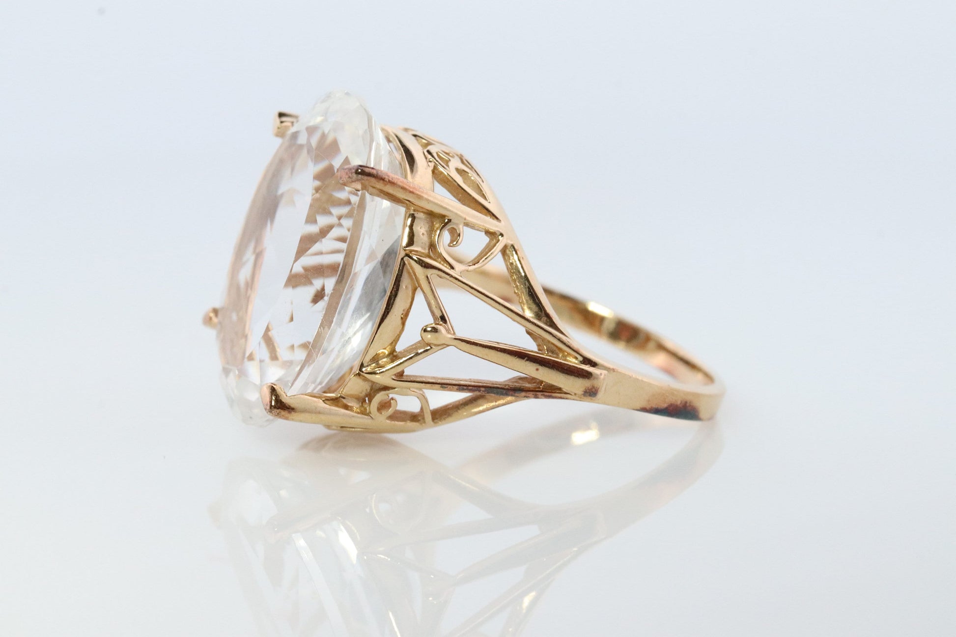 10k Gold LARGE White Topaz ring. Clyde Duneier CID Oval Topaz Solitaire. Huge Topaz Ring.