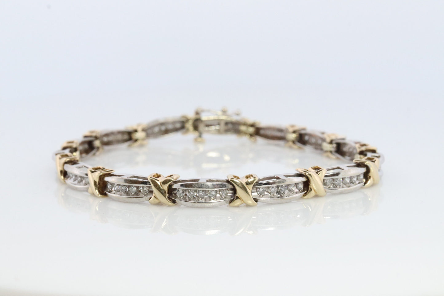10k Diamond XOXO Bracelet. 10k Yellow White Gold Kiss Hug Diamond Bracelet.