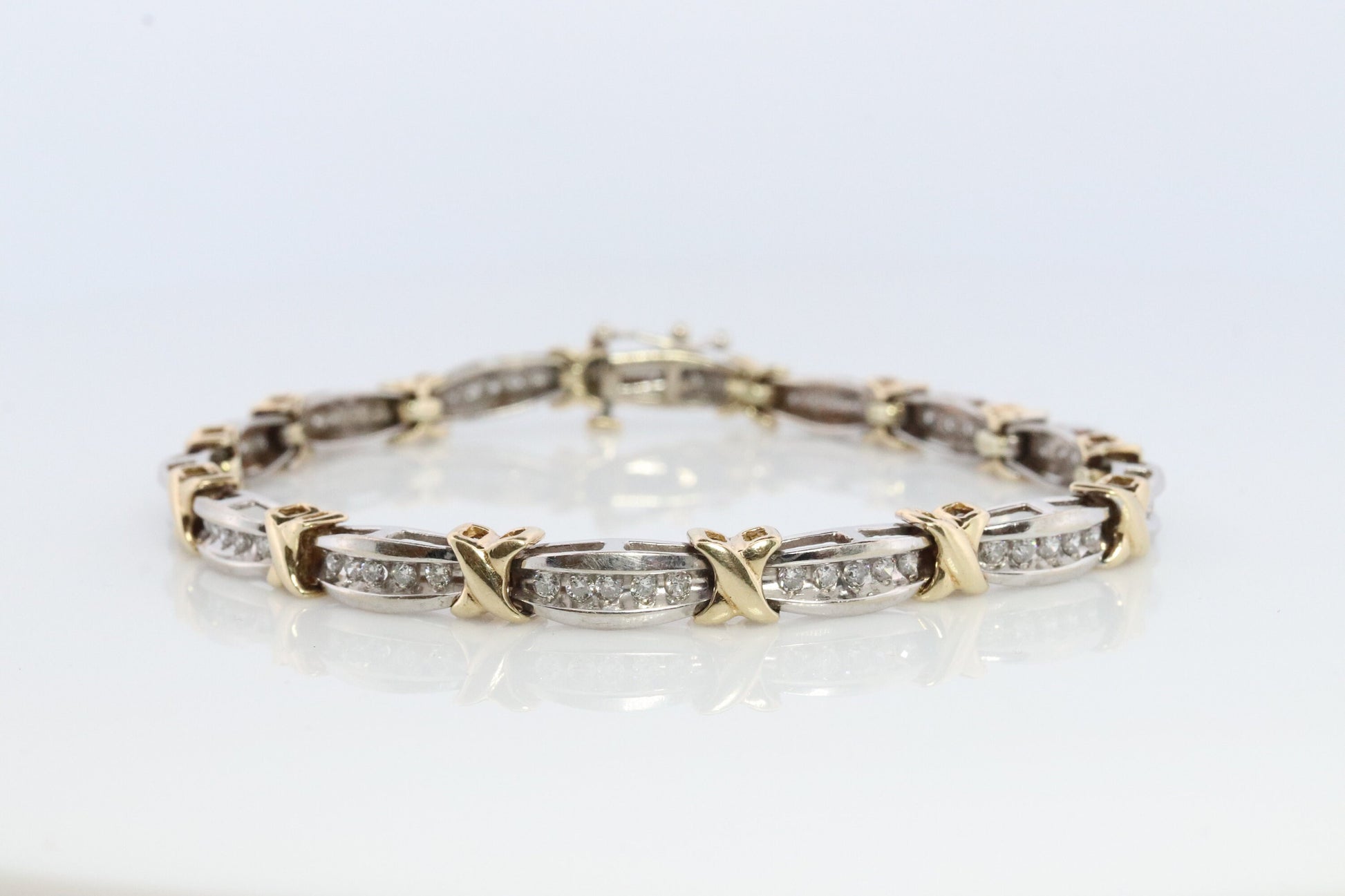 10k Diamond XOXO Bracelet. 10k Yellow White Gold Kiss Hug Diamond Bracelet.