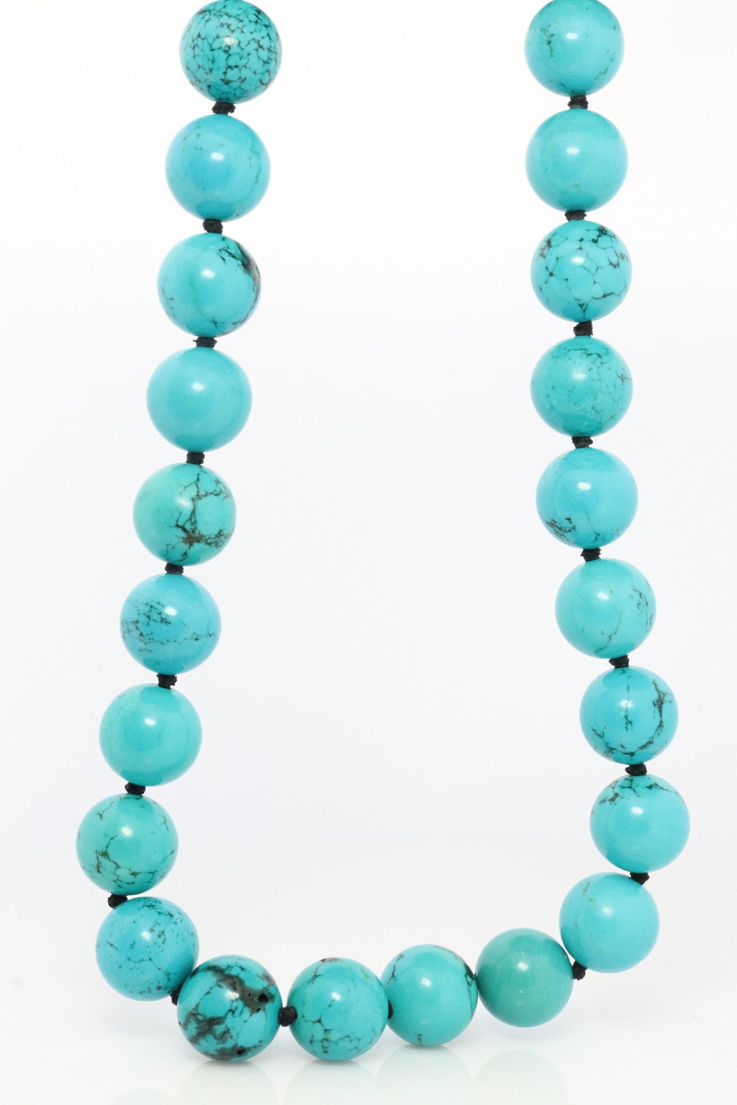 14k Genuine Turquoise Bead Necklace. Round Turquoise Knotted Beads Necklace. 18in
