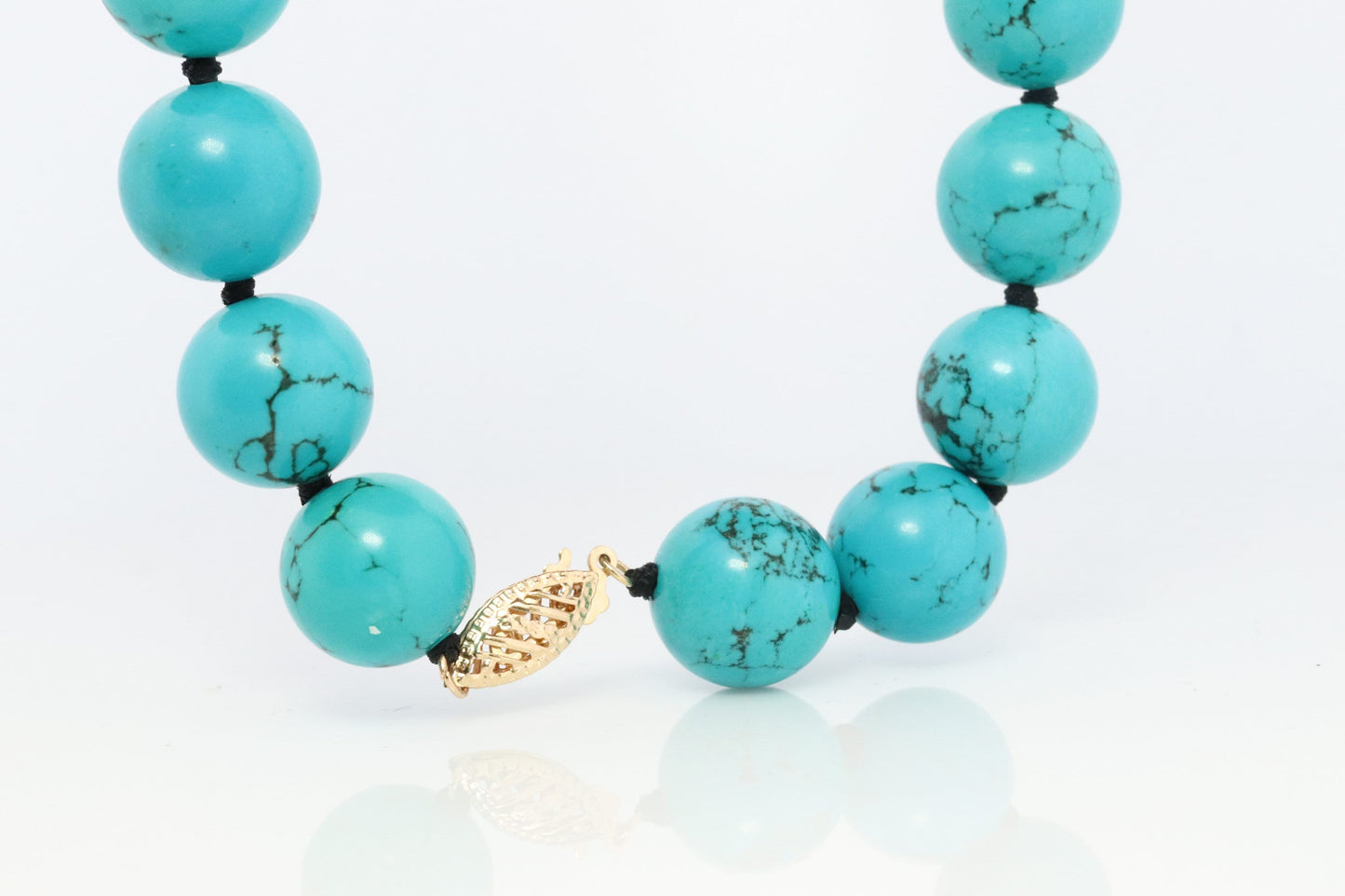 14k Genuine Turquoise Bead Necklace. Round Turquoise Knotted Beads Necklace. 18in