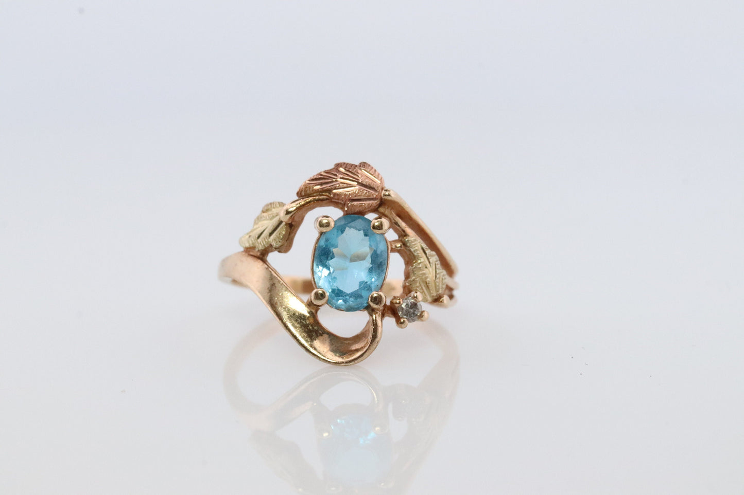 Black Hills Gold Ring. 10k Multi-Tone Blue Topaz and Diamond Black Hills Gold Statement Ring.