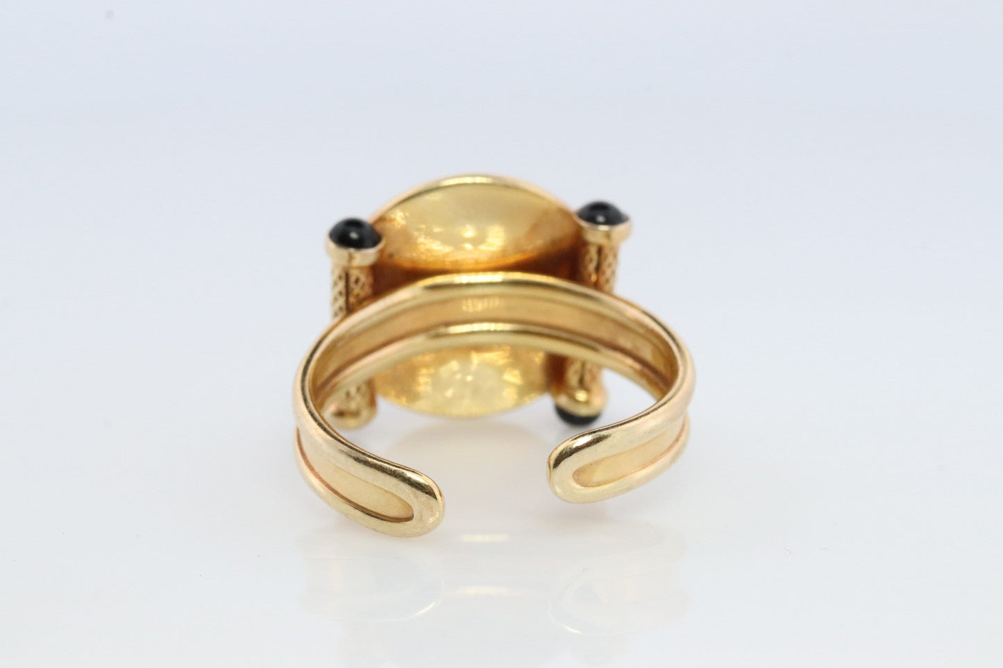 14k Panther Leopard Jaguar Cheetah Onyx ring. Etruscan Revival Onyx Adjustable Ring.