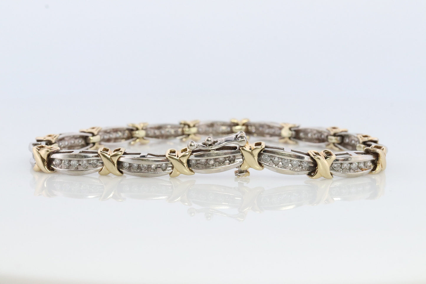 10k Diamond XOXO Bracelet. 10k Yellow White Gold Kiss Hug Diamond Bracelet.
