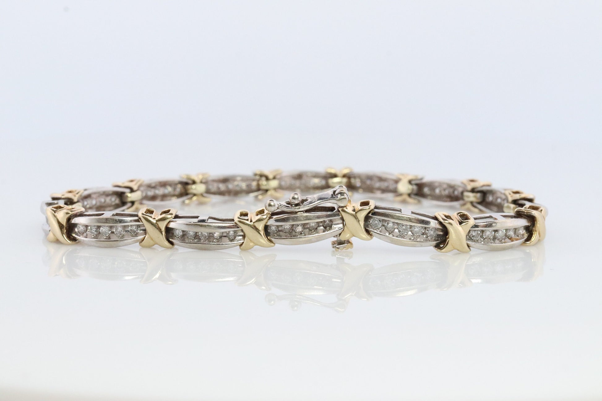 10k Diamond XOXO Bracelet. 10k Yellow White Gold Kiss Hug Diamond Bracelet.
