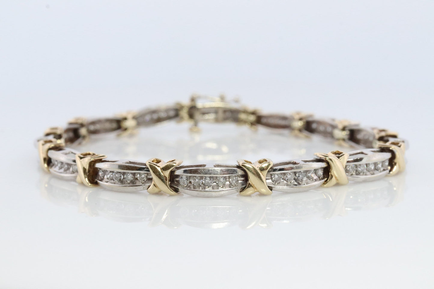 10k Diamond XOXO Bracelet. 10k Yellow White Gold Kiss Hug Diamond Bracelet.