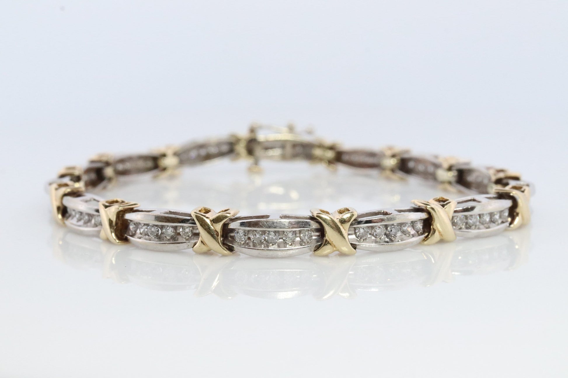 10k Diamond XOXO Bracelet. 10k Yellow White Gold Kiss Hug Diamond Bracelet.