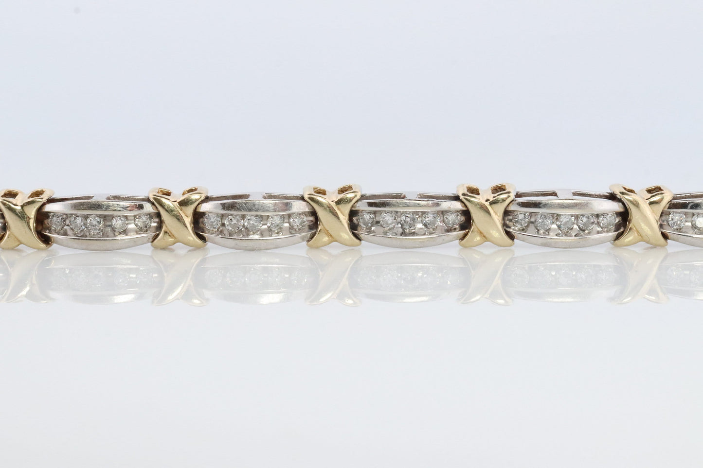 10k Diamond XOXO Bracelet. 10k Yellow White Gold Kiss Hug Diamond Bracelet.