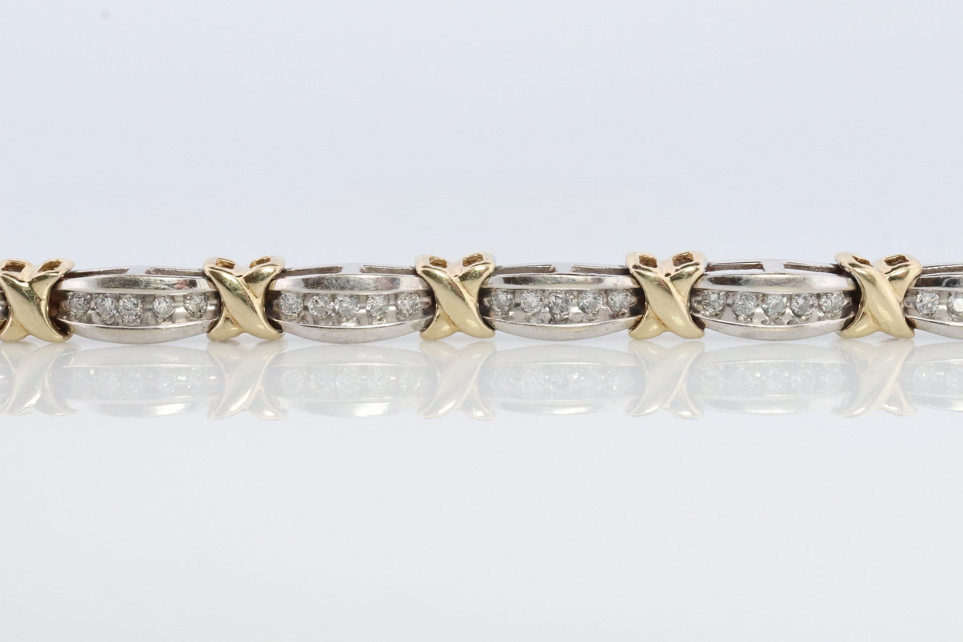 10k Diamond XOXO Bracelet. 10k Yellow White Gold Kiss Hug Diamond Bracelet.