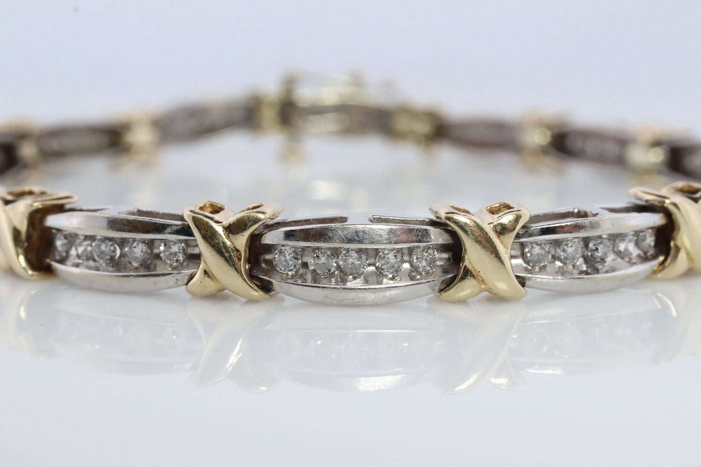 10k Diamond XOXO Bracelet. 10k Yellow White Gold Kiss Hug Diamond Bracelet.