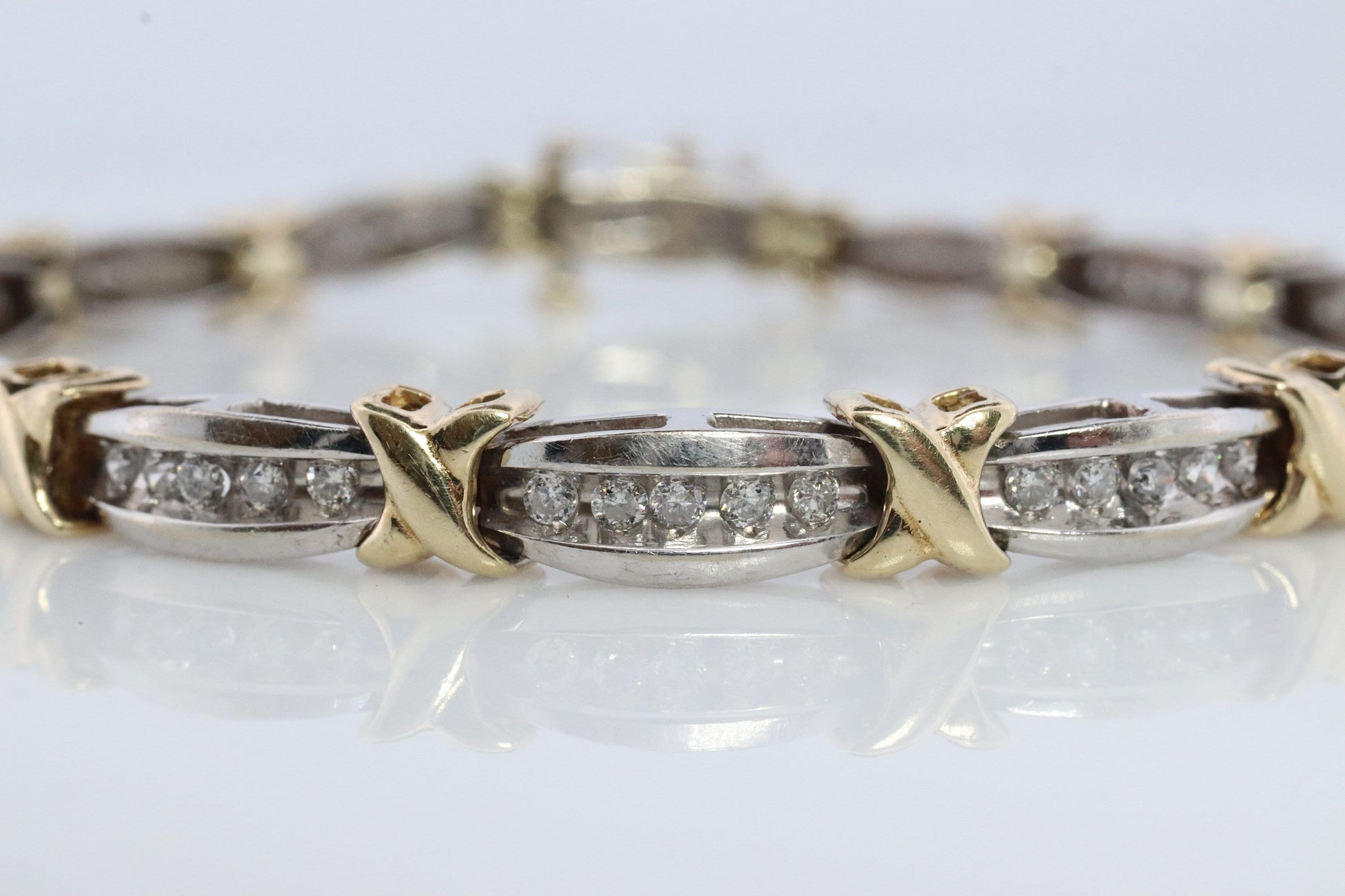 10k Diamond XOXO Bracelet. 10k Yellow White Gold Kiss Hug Diamond Bracelet.