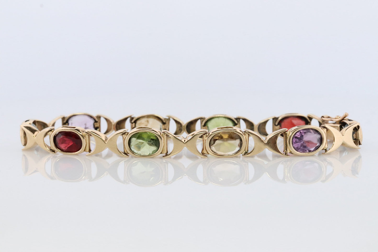 14k Multi-Color Gem XOXO Chain Bracelet. 14k Chain Bezel Bracelet. Citrine Amethyst Garnet Peridot