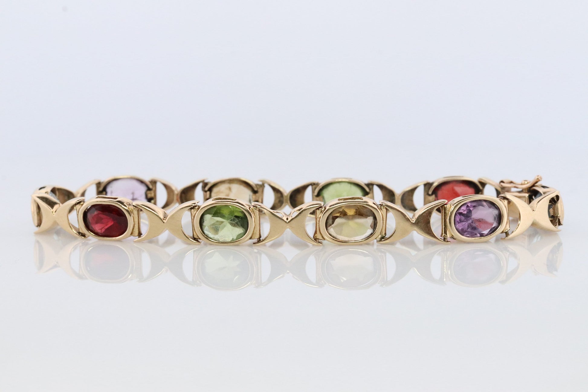 14k Multi-Color Gem XOXO Chain Bracelet. 14k Chain Bezel Bracelet. Citrine Amethyst Garnet Peridot