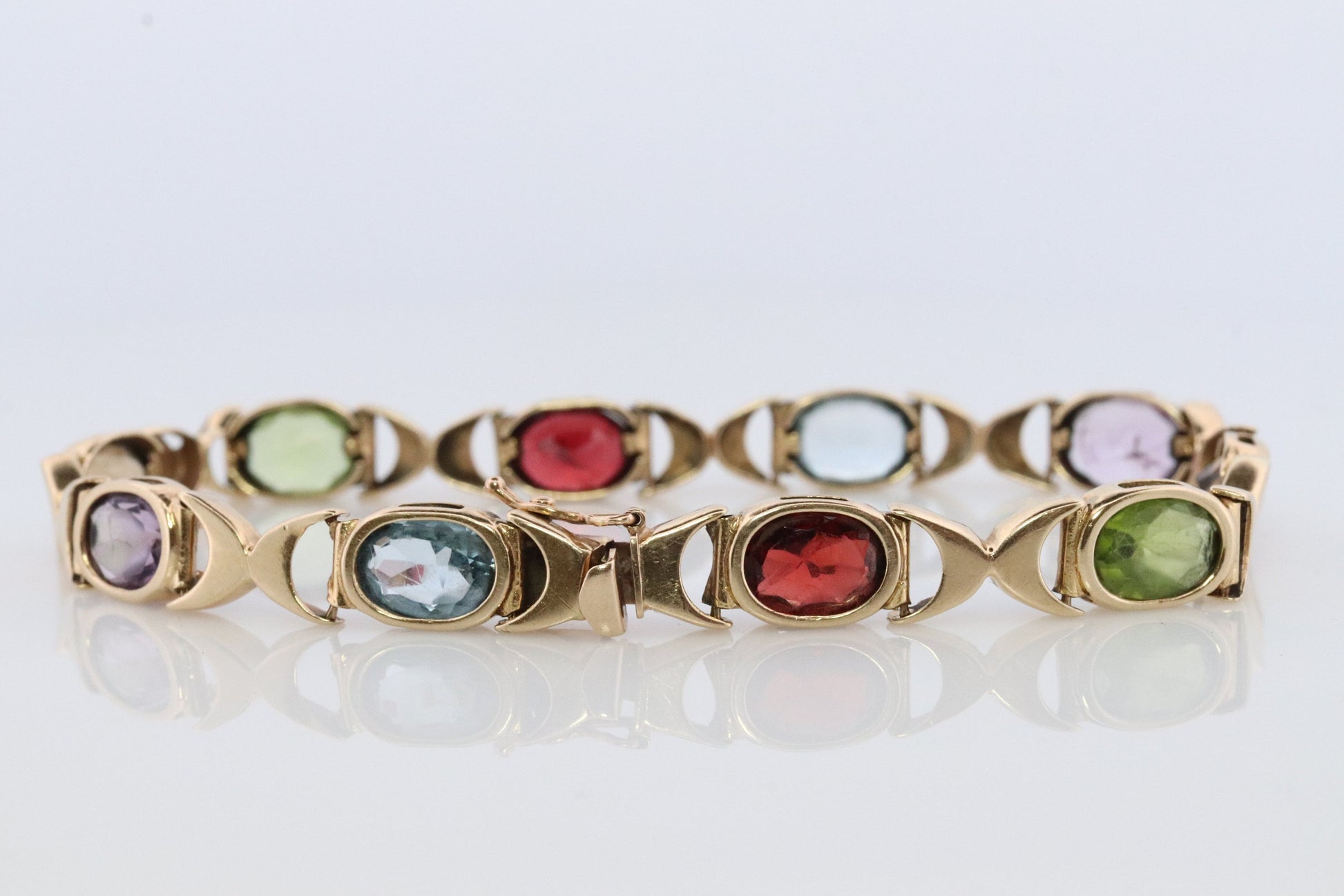 14k Multi-Color Gem XOXO Chain Bracelet. 14k Chain Bezel Bracelet. Citrine Amethyst Garnet Peridot