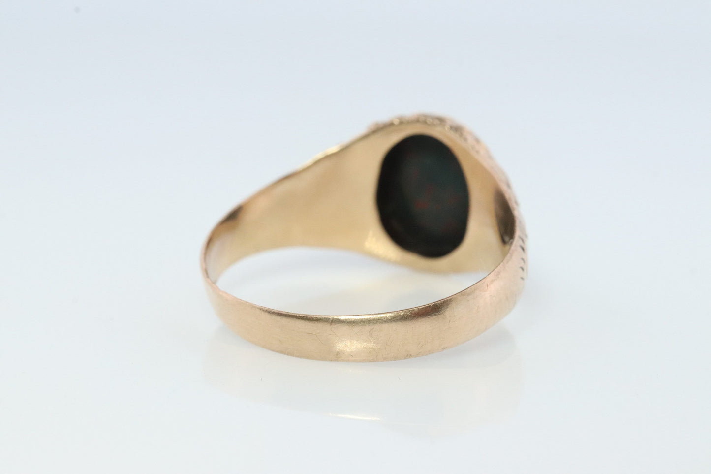 10k Bloodstone ring. Black and Red Blood stone yellow gold signet ring. Warrior Intaglio Carved ring.
