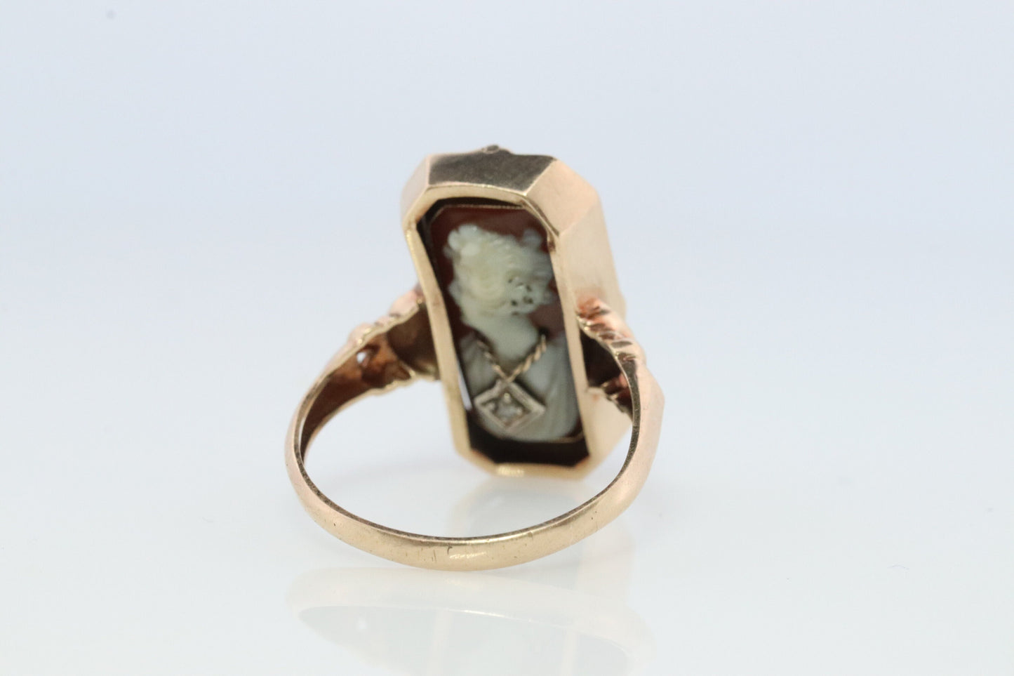 10k Onyx and Cameo Diamond Reversible Ring. Victorian Locket / Reverso Ring. 10k Yellow Gold Reverso signet ring.