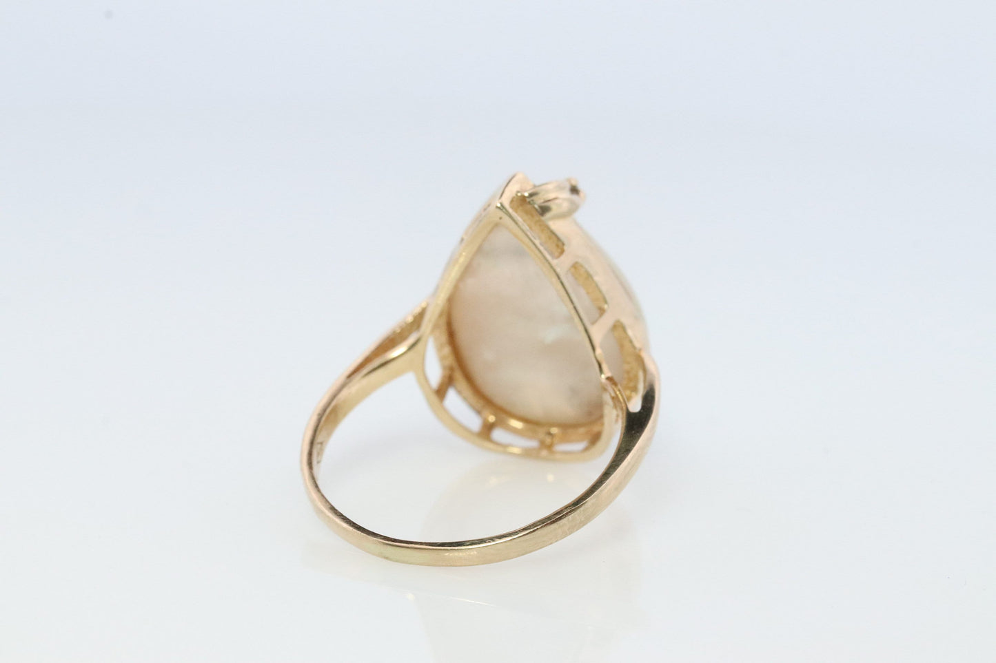 14k Large Mabe and Diamond Ring. Pear Mabe Pearl Solitaire ring with Diamond accents. IWI Imperial World Inc.