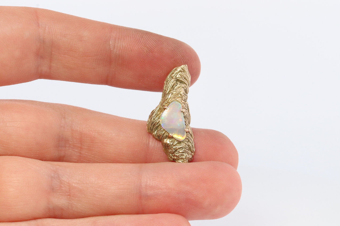 14k prong OPAL Pendant Charm. Australian Crystal Opal Gold Nugget pendant.