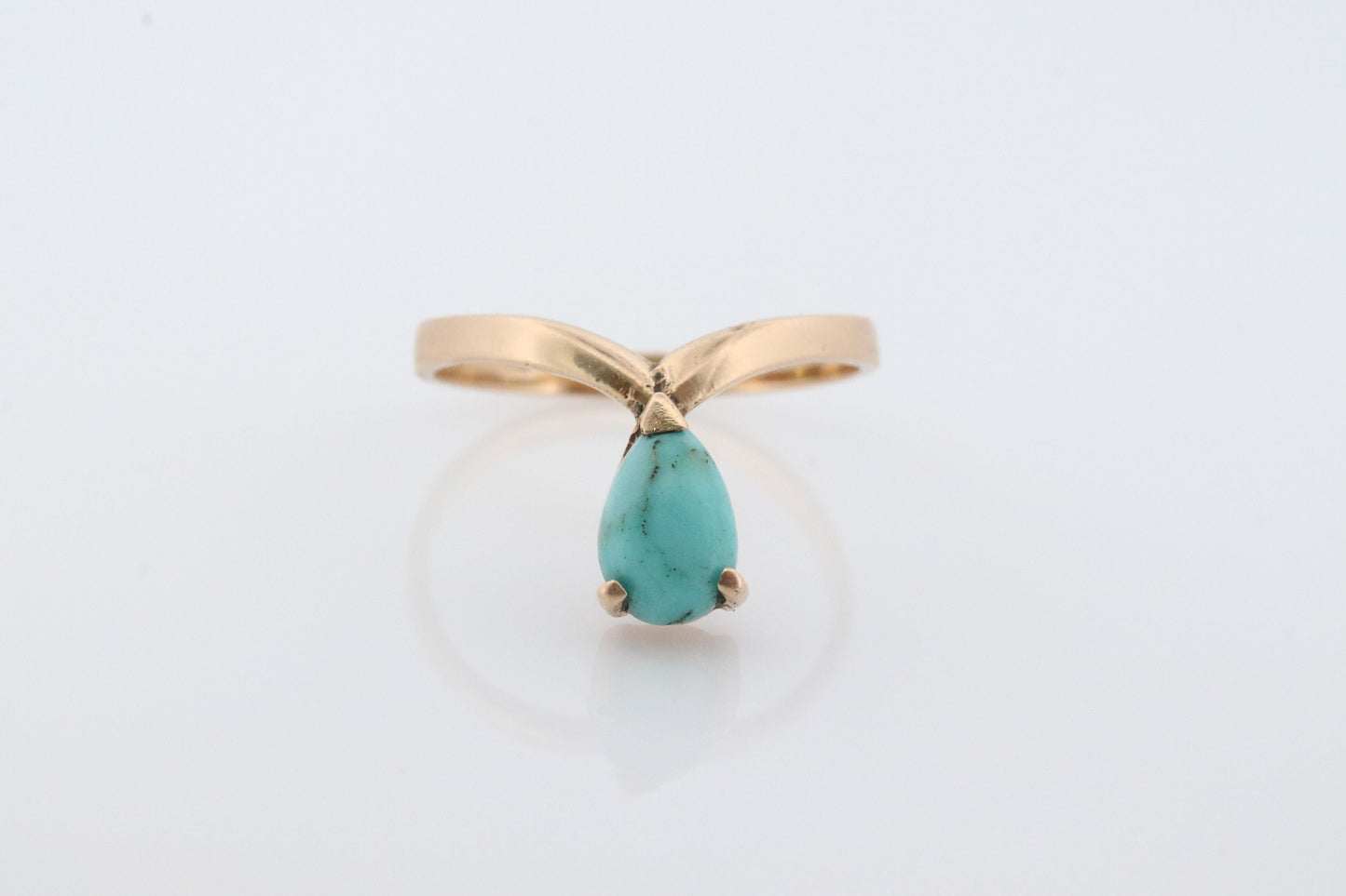 14k Drop Turquoise Cabochon stone Ring. 14k Aquamarine Turquoise Stacking Ring