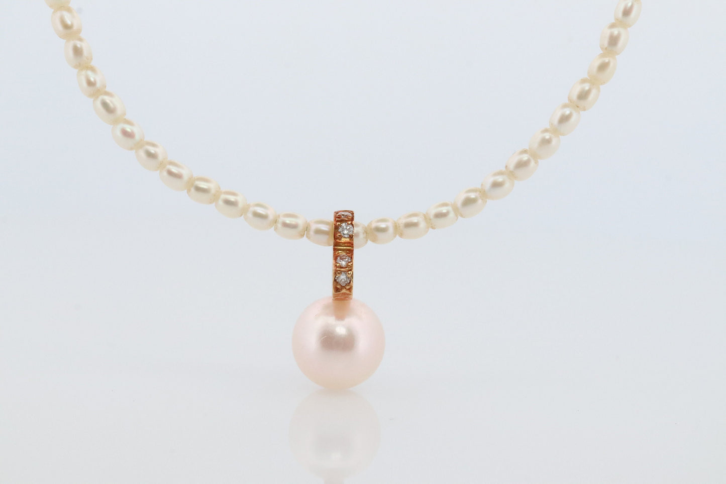 Mikimoto Necklace. Vintage 18k Gold Mikimoto Perlita Pearls with Heart Pendant. Mikimoto Diamond Open heart pendant.