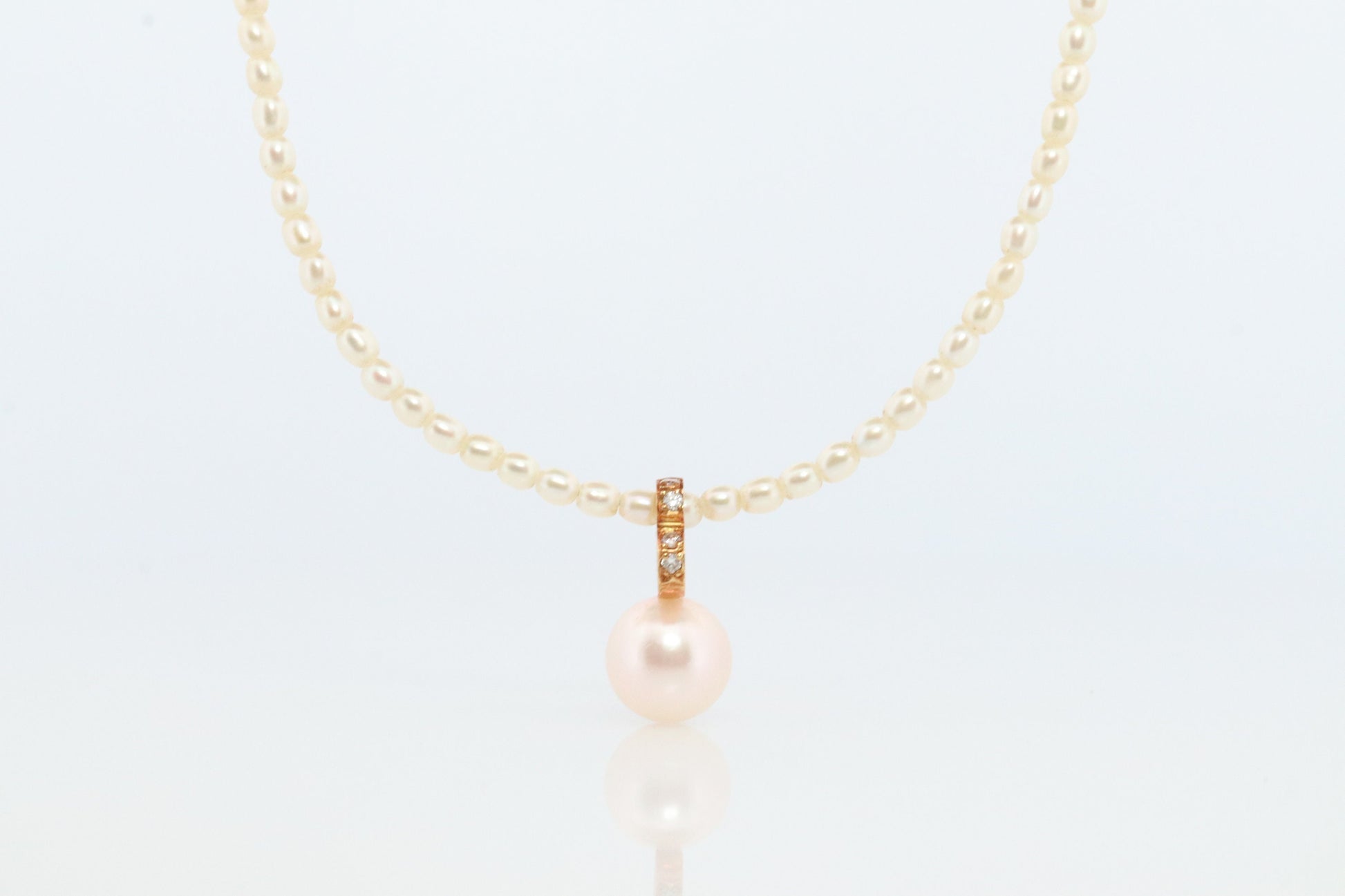 Mikimoto Necklace. Vintage 18k Gold Mikimoto Perlita Pearls with Heart Pendant. Mikimoto Diamond Open heart pendant.